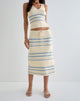 Imagen de Amalia Falda midi en crema con rayas azules y grises