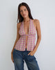 Imagen de Nayu Top Cuello Haltern en Cuadros Difuminados Rosa y Verde