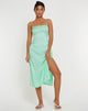 Imagen del vestido Nosita Midi de satén cebra verde menta