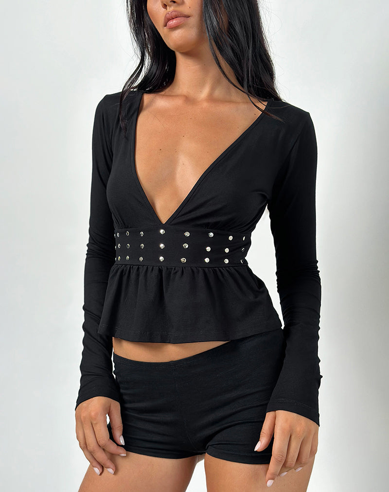 Top Ophay en Jersey Negro con Tachuelas