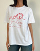 Imagen de Oversized Basic Tee in White with Kitty