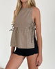 Imagen de Palsi Tie Side Sleeveless Top in Brown Mini Gingham
