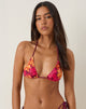 Imagen del sujetador de bikini Pami en burdeos hibisco con lazos en contraste