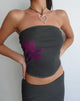 Imagen de Peggy Bandeau Top en verde con estampado de flores moradas