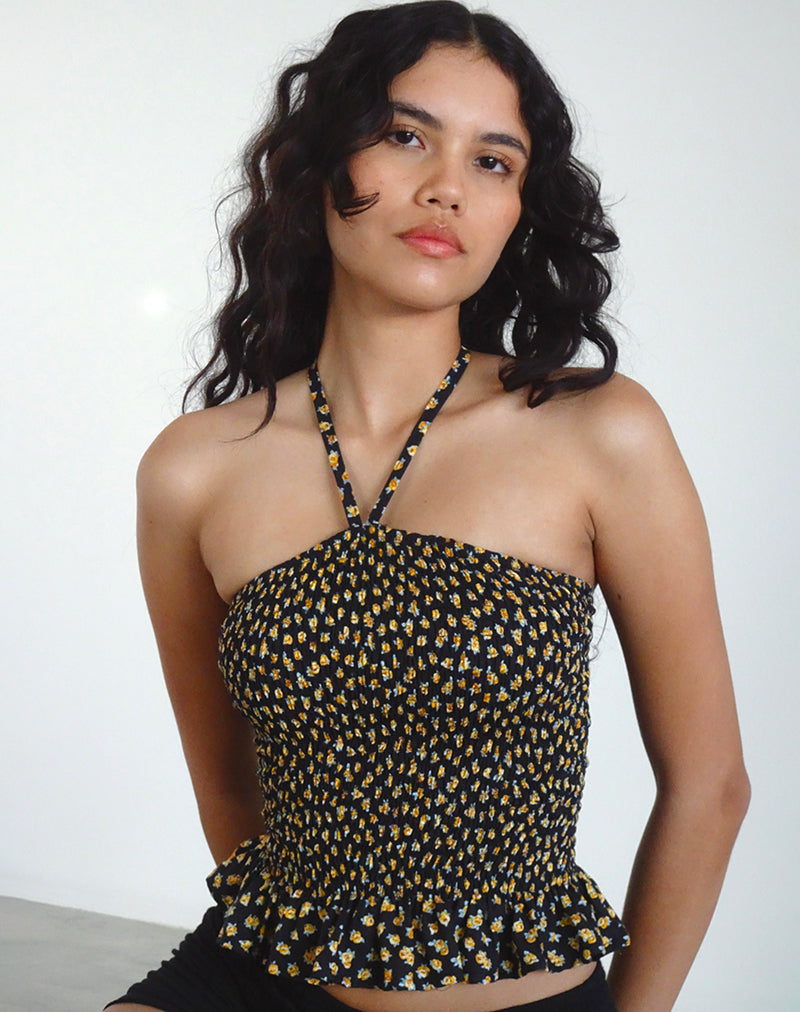 Phobe Top con Tirantes y Cuello Haltern en Ditsy Floral Bronce