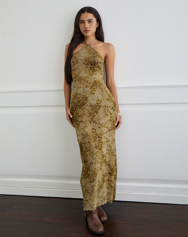 Vestido Rabika en terciopelo verde quemado