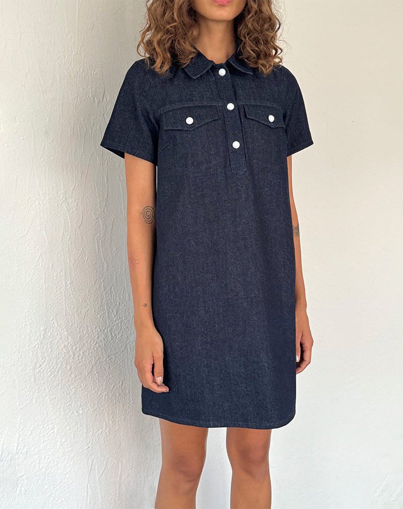 Mini Vestido Reiga Smock en Denim Indigo
