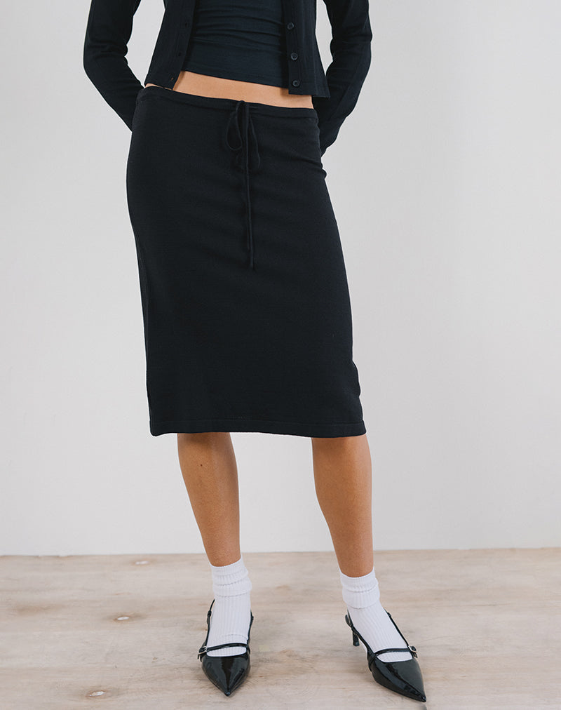 Rella Falda Midi de Punto Plano Negra
