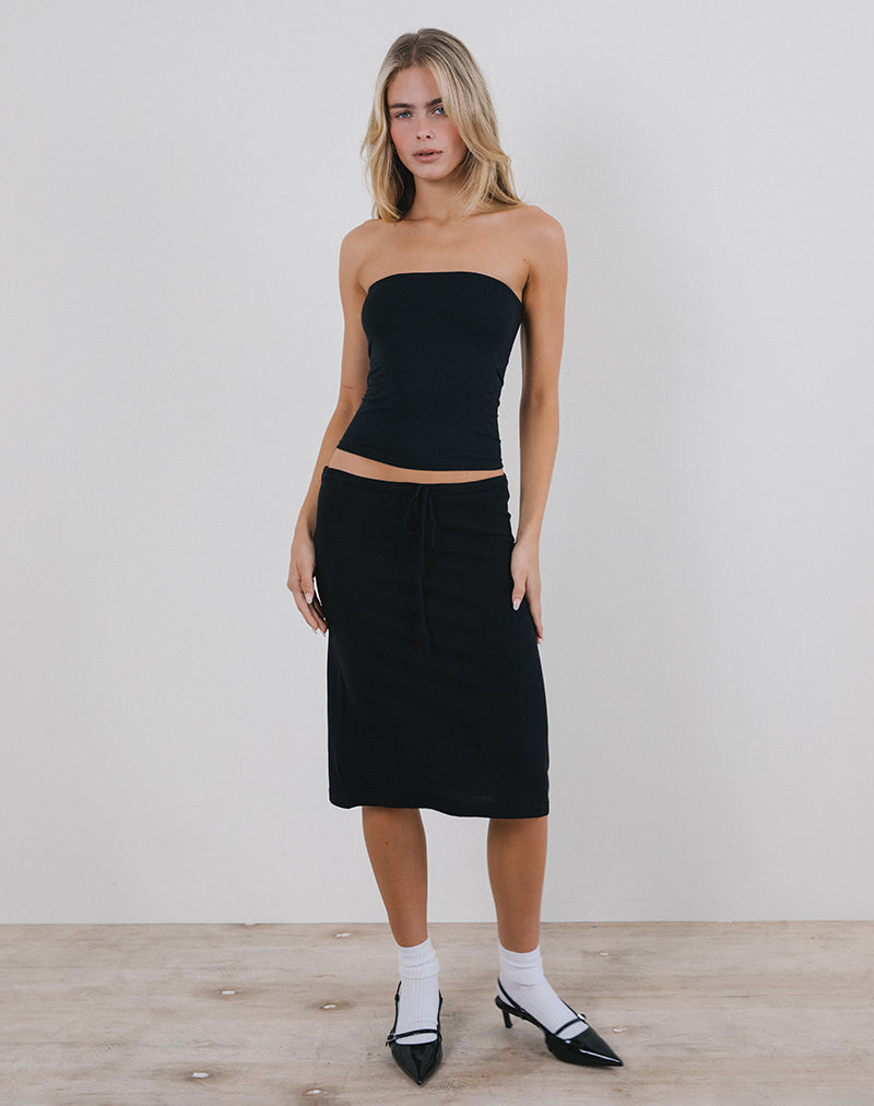 Rella Falda Midi de Punto Plano Negra