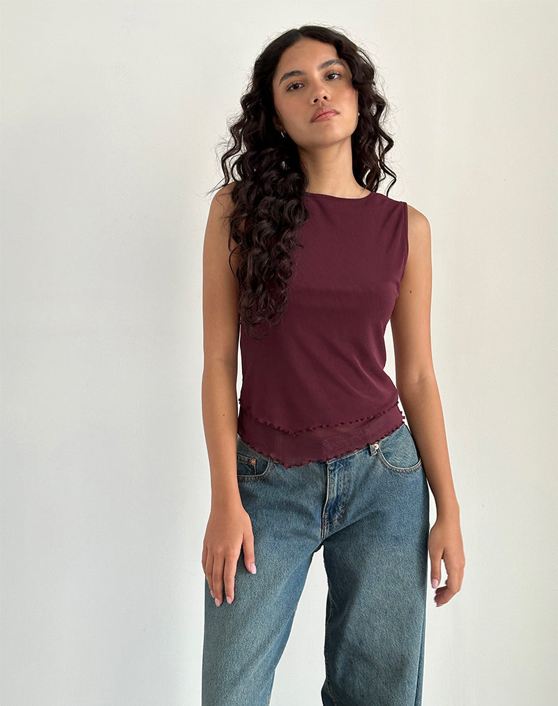 Rochie Top Asimétrico en Malla Granate