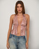 Imagen de Rokudo Top Cuello Haltern en Boho Batik Lentejuelas Rosa
