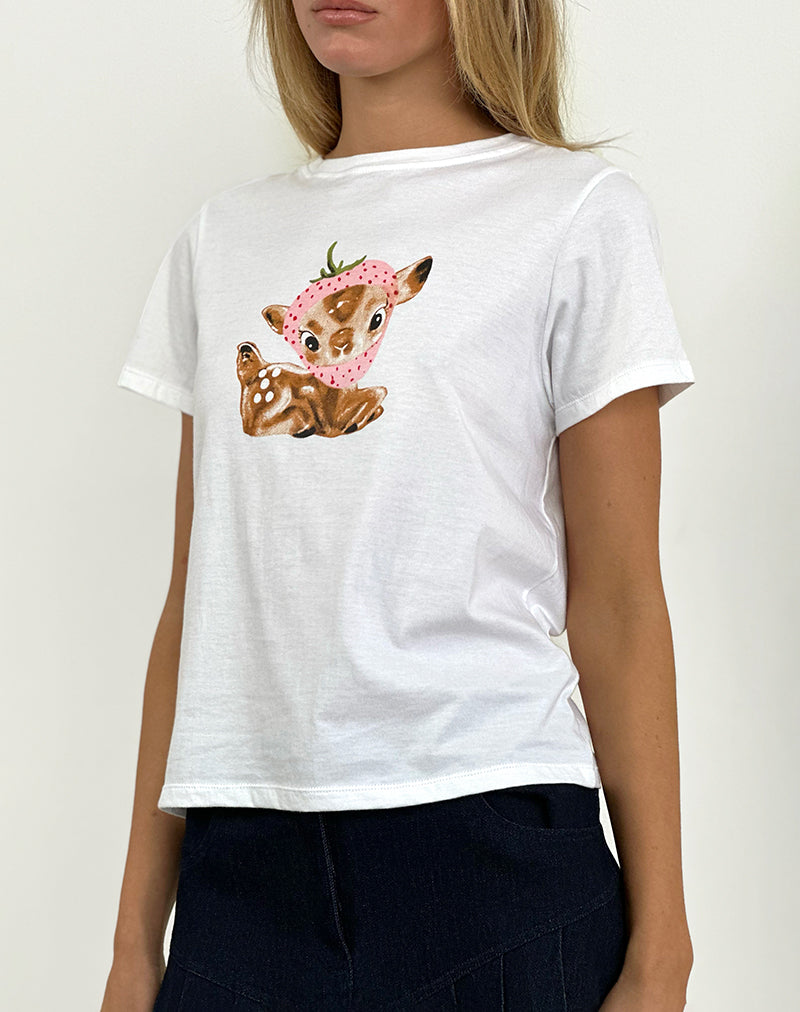 Camiseta Saki blanca con estampado de ciervo bebé