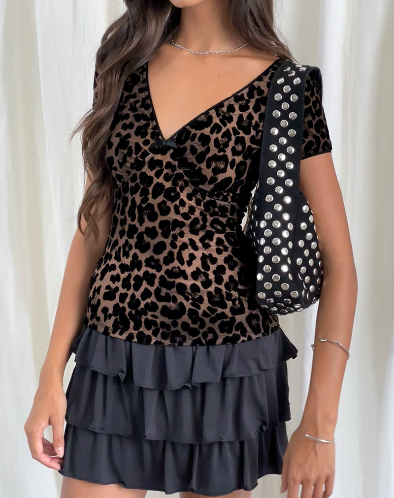Top Selina en Rar leopardo flocado
