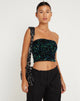imagen de Shae Bandeau Top en Mini Lentejuelas Verde Iridiscente