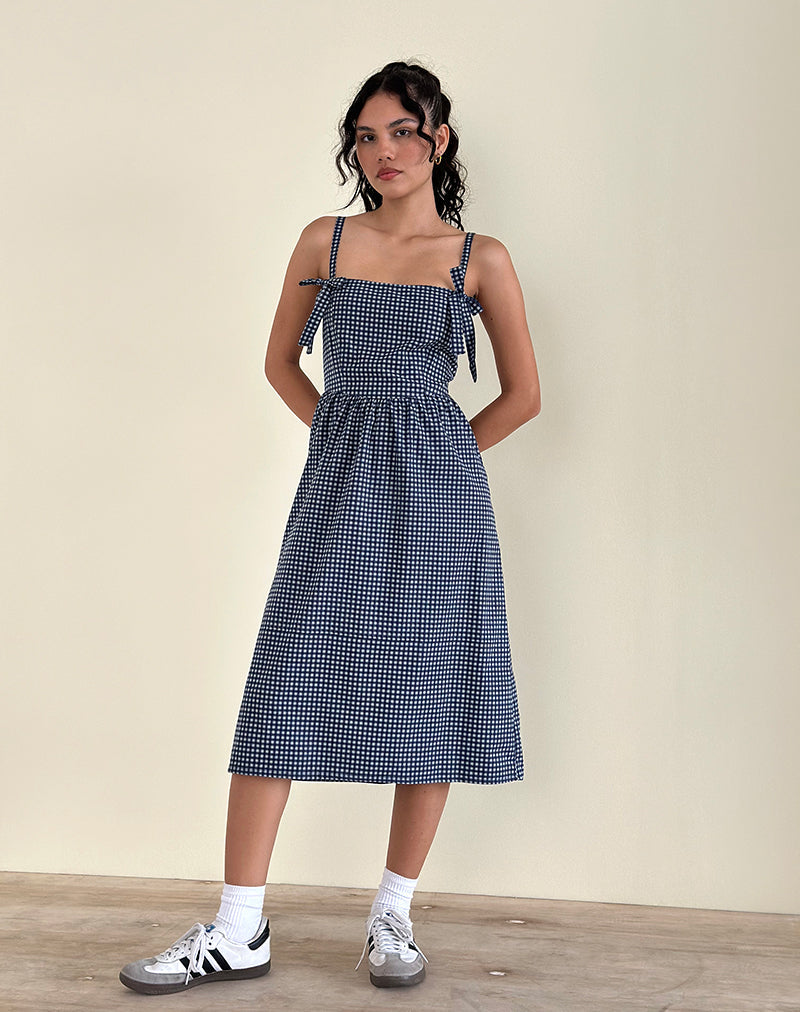 Sloane Vestido Midi en Mini Azul Oscuro Gingham