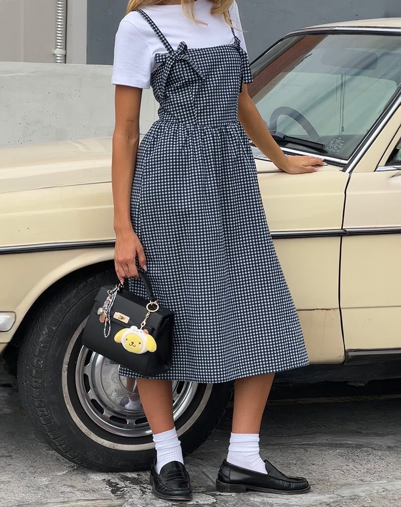 Sloane Vestido Midi en Mini Azul Oscuro Gingham