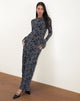 Imagen de Slokya Maxi Vestido de Manga Larga en Enredadera Floral Flock Ocean Storm