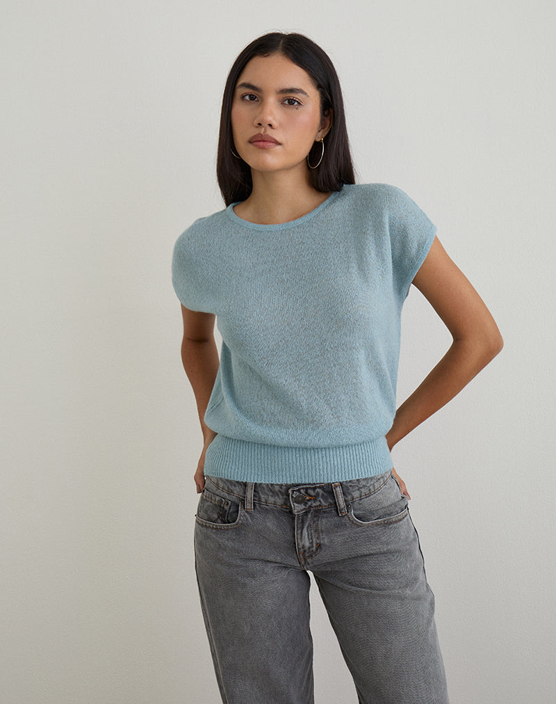 Top Sorin de talle profundo en punto azul