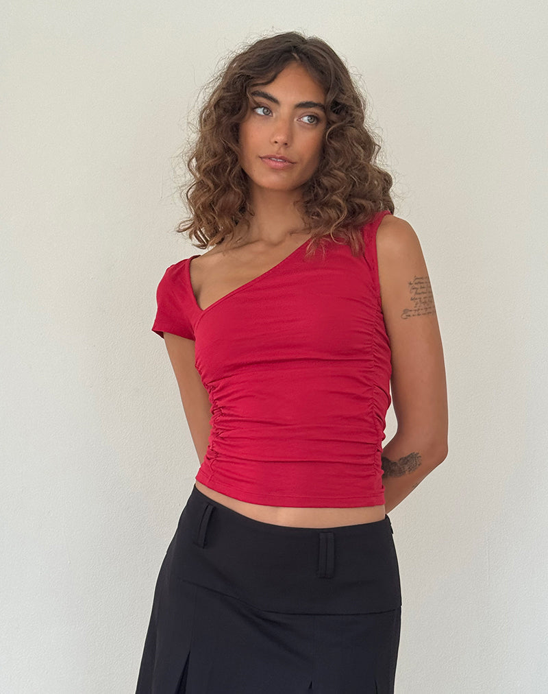 Top Sunhee de cuello redondo en rojo adrenalina