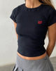 Imagen de Suti Ribbed Tee in Black with Red Bow M Embroidery