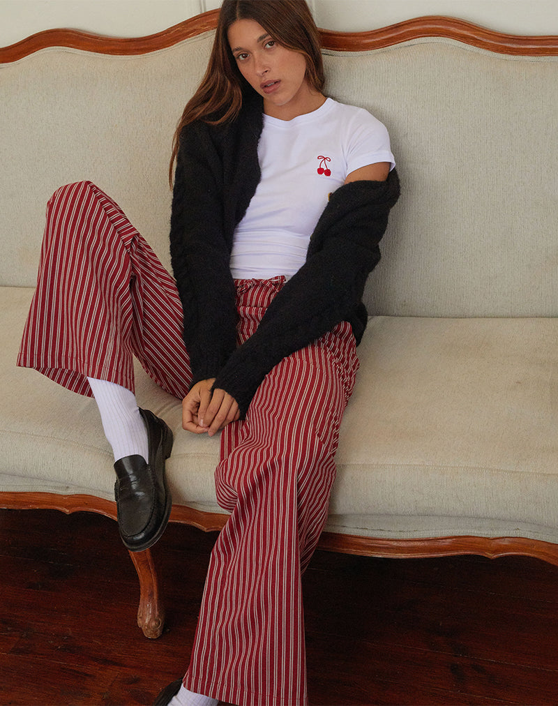 Camiseta Sutin blanca con bordado de cerezas rojas
