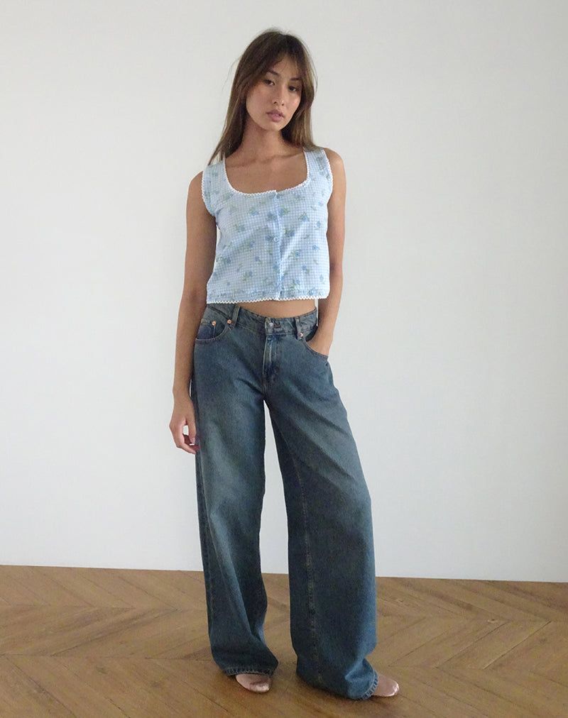 Top Ternya en guinga azul de flores