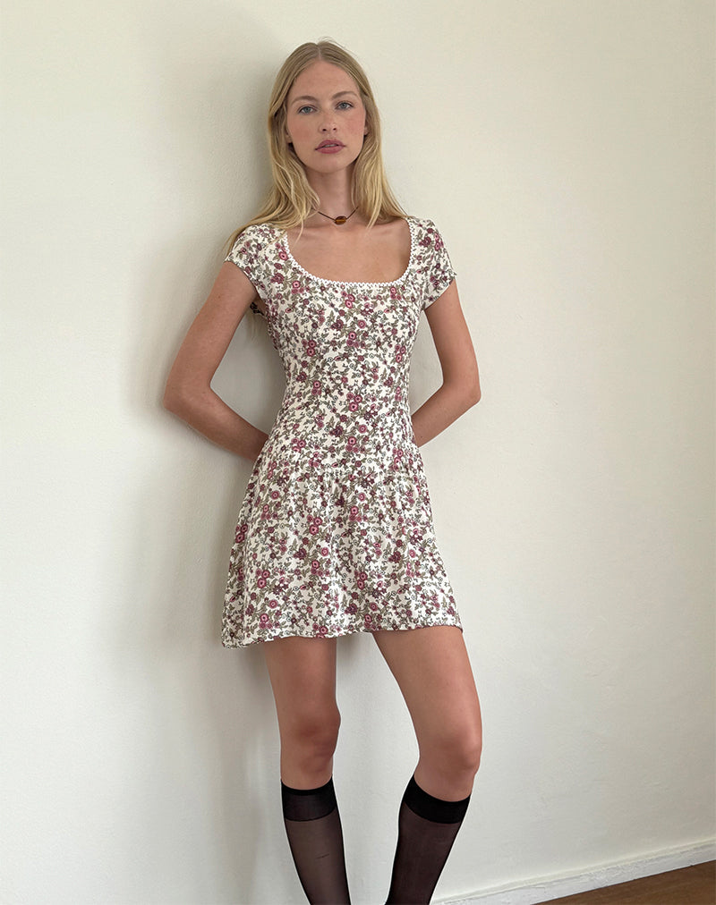 Mini Vestido Tipani en Flor Vintage Marfil