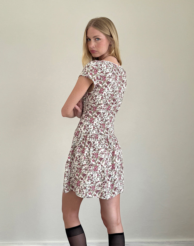 Mini Vestido Tipani en Flor Vintage Marfil