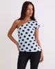 Imagen de Tokiwa Asymmetric Shoulder Tee in Big Polka Azul Marrón
