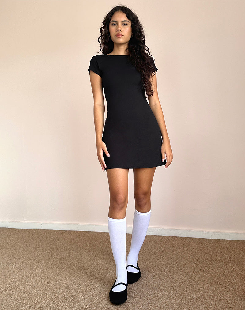 Wangi Mini Vestido sin Espalda en Lycra Negro