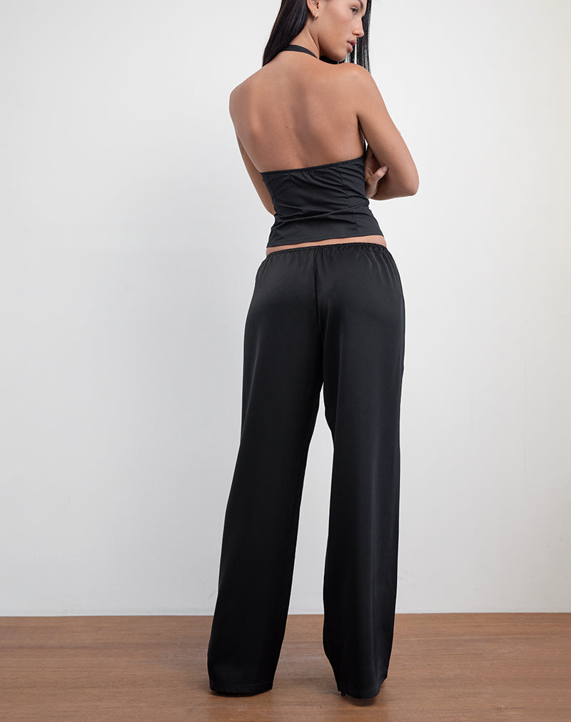 Pantalón Waski de pata ancha en satén negro