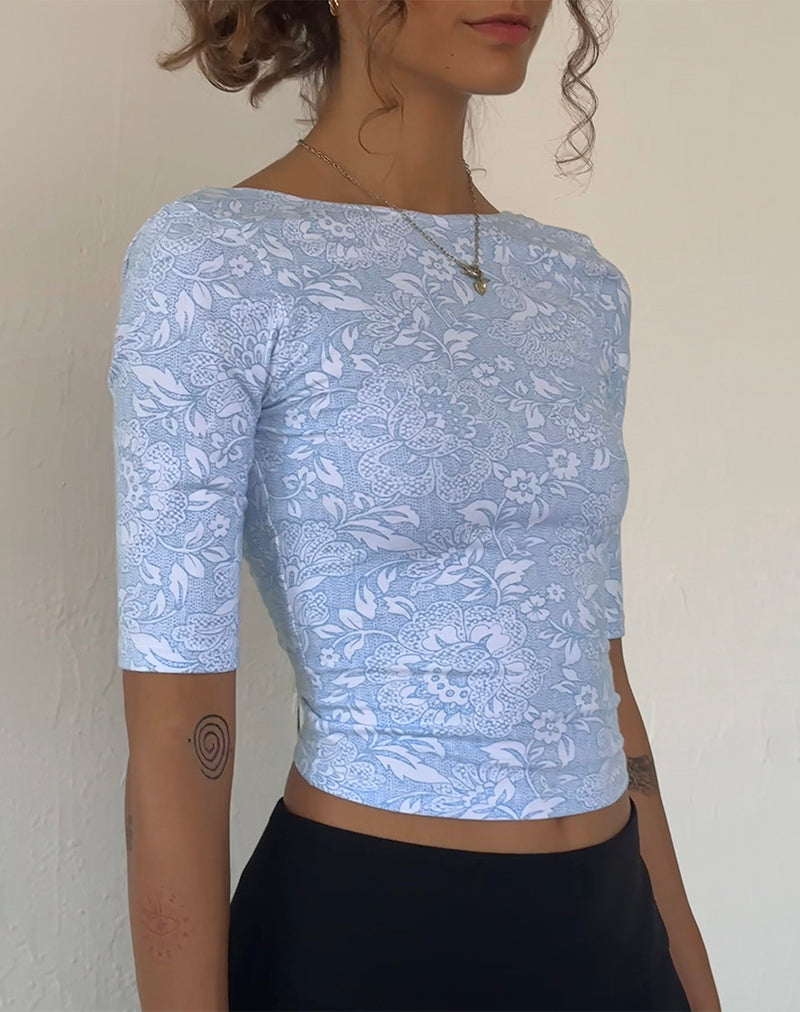 Top Xiwani en licra blanca con estampado ornamentado