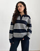 Imagen de Yusnada Jersey de rugby oversize a rayas azul marino y gris