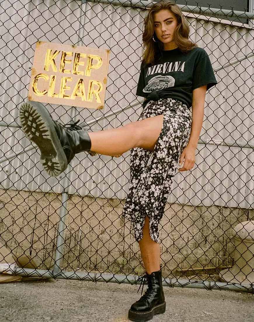 Imagen de Saika Falda Midi en Flor Silvestre Oscura