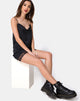 Imagen de Balace Slip Dress en raso negro con encaje negro