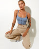 Imagen de Darau Crop Top en canalé Azul empolvado