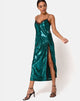 Imagen del vestido Fitilia de mini lentejuelas verde azulado con encaje negro