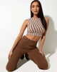 Imagen de Gimon Crop Top en cuadros diagonales Tan y Marfil