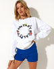 Image of Sudadera Glo en Blanco Fantasía Realidad Mixta Estampado y Bordado