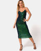 Imagen de Humia Vestido midi en red drapeado lentejuelas verde irisado