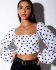 Imagen de Irene Top de manga larga en 80s Polka Blanco