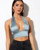 Imagen de Keiza Crop Top de satén azul plateado