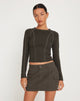 Image of Megun Top de manga larga en Gunmetal con pespunte superior gris