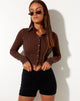 Imagen de Nandy Crop Top en canalé caoba oscuro con pespuntes marrones
