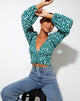 Imagen de Romina Top de manga larga en verde campo floral