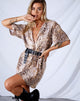 Imagen del vestido camisero Siare en leopardo arena arrugada