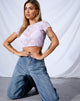 Imagen de Tiney Crop Tee in Lilac Mesh Daisy White Flock