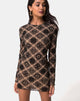 Imagen del vestido Wyanna de red de color topo con estampado de signos negros