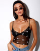 Imagen de Yenika Crop Top en Negro Daisy Embro Blanco con Encaje