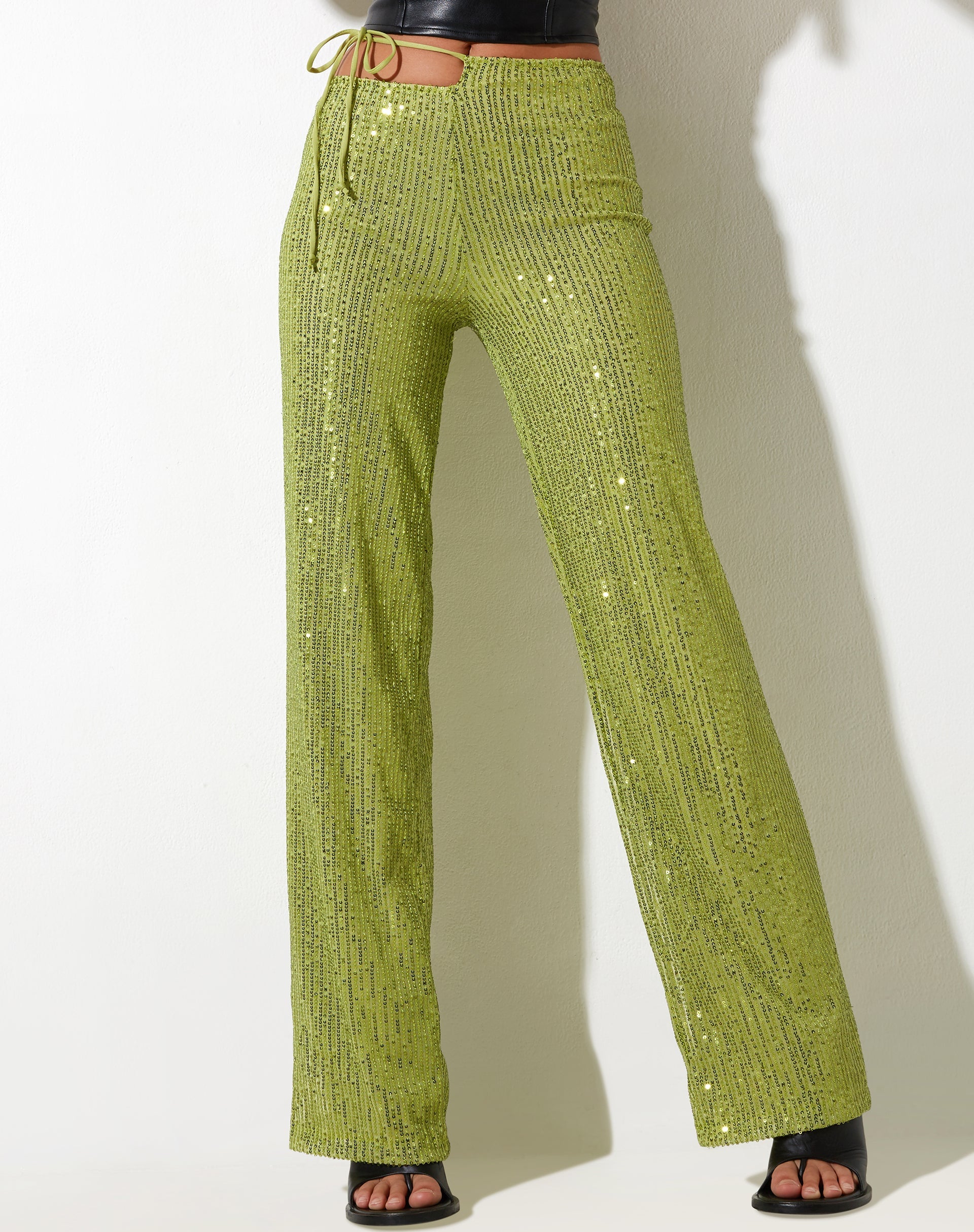 Imagen del pantalón Sanju de lentejuelas drapeadas verde lima